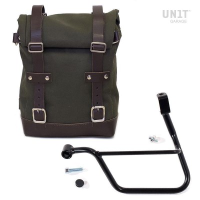 Green Brown canvas side bag + left frame Triumph Bonneville T120 Unitgarage
