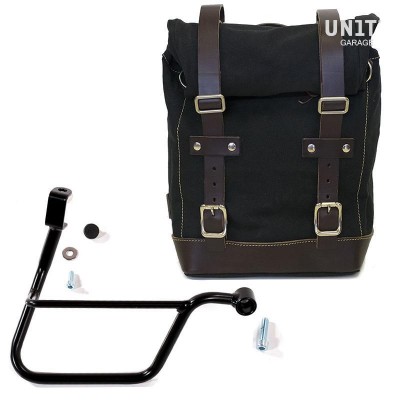 Black Brown canvas side bag + right frame Triumph Bonneville T120 Unitgarage