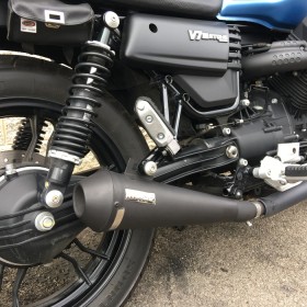 Pair of black Tromb Mass Moto muffler Moto Guzzi V7 III