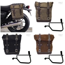 Triumph Street Twin and Speed Twin split leather bag and left Unitgarage support