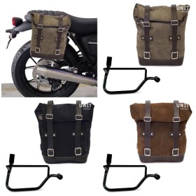 Triumph Street Twin and Speed Twin split leather bag and right Unitgarage support