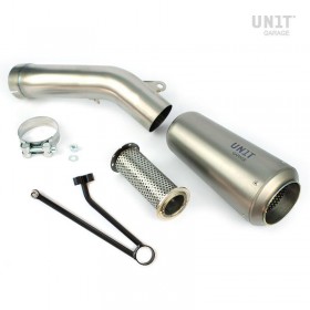 Low muffler plus support BMW R NineT Scrambler and Urban GS with standard Unitgarage high exhaust