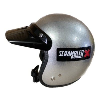 Casco moto in Kevlar omologato Silver Metalflake Ducati Scrambler X e 2 frontini