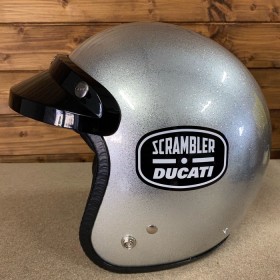 Motorcycle helmet in Kevlar approved Silver Metalflake Ducati Scrambler with 2 peaks