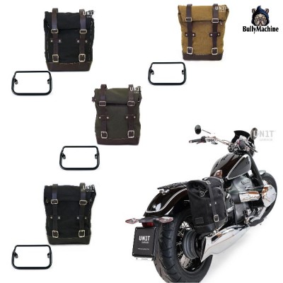 Kit borsa in canvas e telaio reggi borsa laterale BMW R18 con scarico fishtail Unitgarage